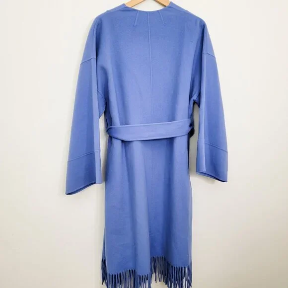 Zimmermann Fringe Wool Wrap Coat Periwinkle 1 Small